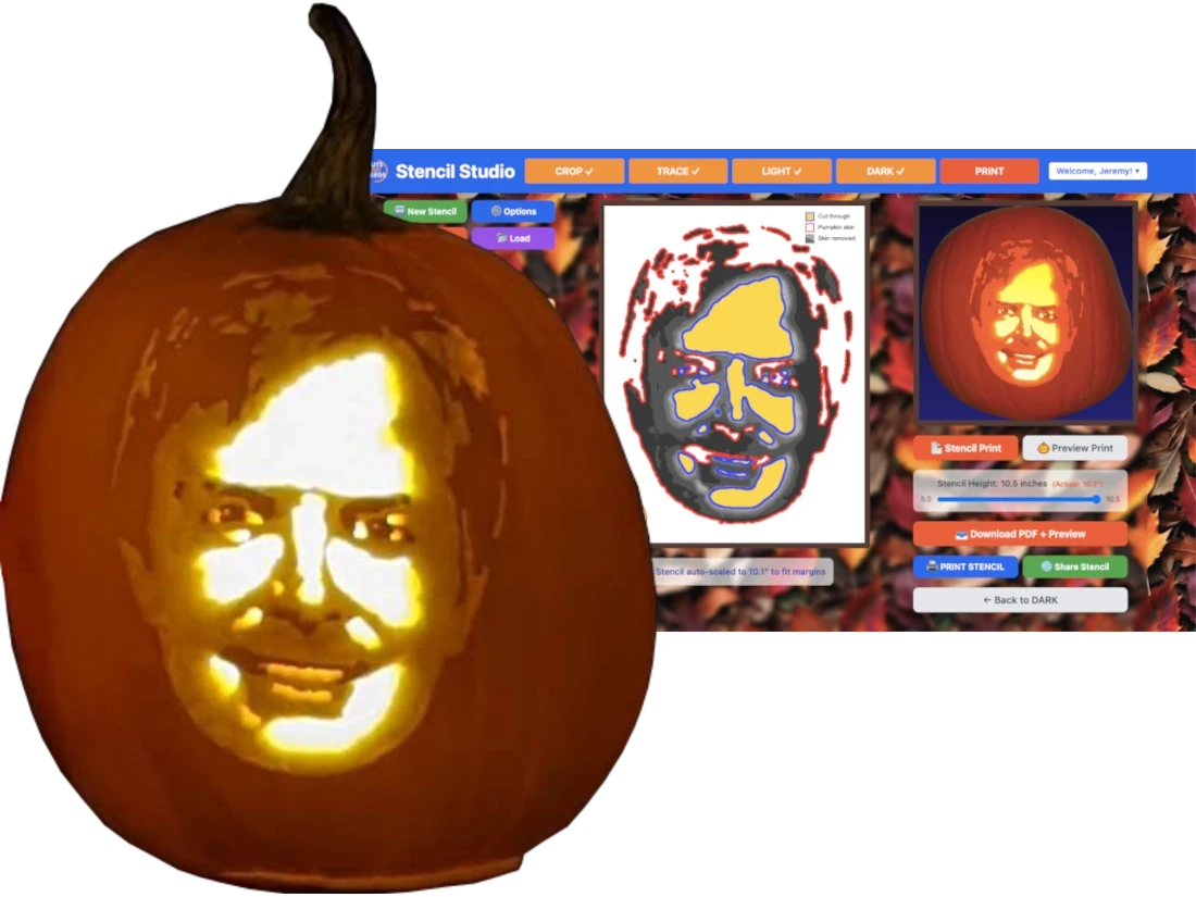 Michael J. Fox portrait pumpkin carved using a Stencil Studio stencil