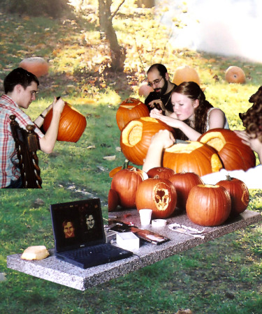 Kids carving pumpkins