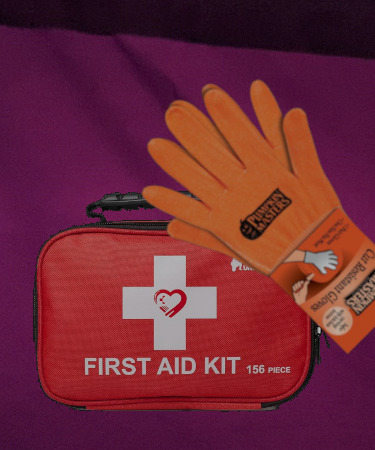 First aid kit and gloves